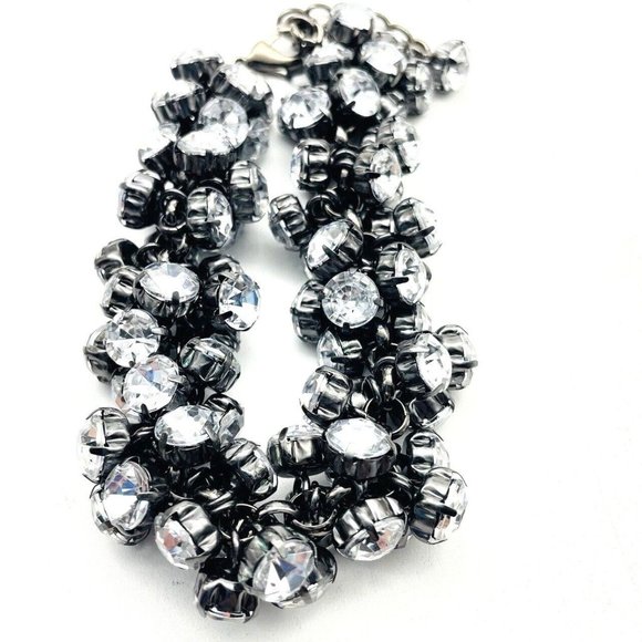 Gunmetal Rhinestone Bauble Bracelet Glam Bling Sparkle Holiday Party Classic - Picture 1 of 6